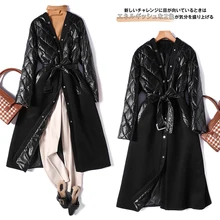 

Duck Down Patchwork Wool Blend Coat Women Fashion Designer Long Covered Button Slim V-neck High Street Abrigos Mujer Invierno