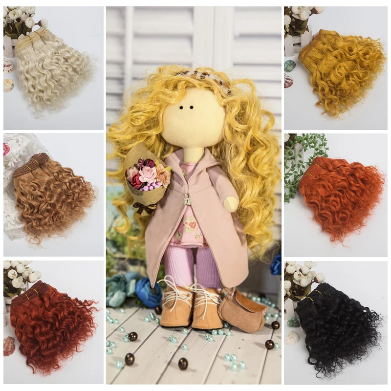 Tanie 1 sztuka rozszerzenie wełny doczepiane włosy Khaki żółty czerwony kolor peruki z kręconych włosów dla BJD SD amerykańska lalka DIY peruki