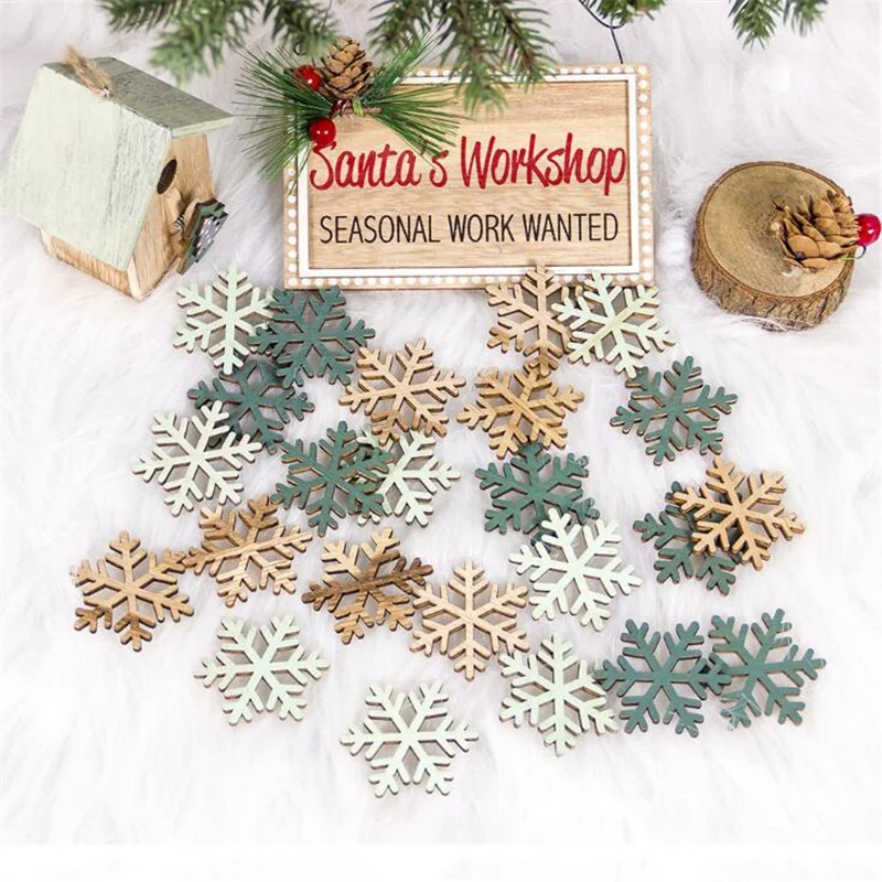 

24pcs Christmas Decorations Angel Elk Snowflake Wooden Chip Christmas tree DIY Hanging Pendant Xmas Party Decor for Home