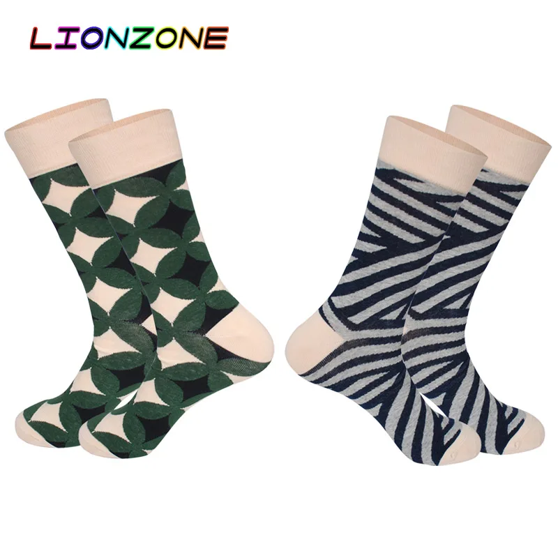 LIONZONE, 2 пар/лот, цветочные стрелы, сердце, взрыв, сетка, полоски, мужские, s Happy носки, хлопок, подарки для мужчин, унисекс, пара, художественные носки - Цвет: 131-02-03