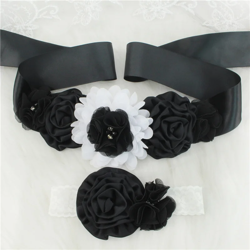 Bridal Waistband Casual Waist Belt Children Girls Waist Belts Long Ribbon with Headband Flower Polyester Belt Wedding Waistband For Girls Party Dress Accessories