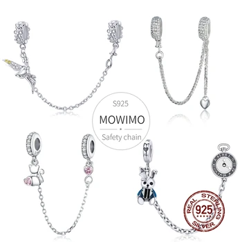 

MOWIMO Real 925 Sterling Silver Safety Chain Elf Fairy Angel Charms Fit Original Silver Bracelet Bangle Fashion Jewelry Making
