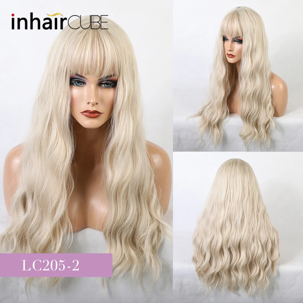 Inhaircube peruca ombré longa ondulada, cabelo sintético,
