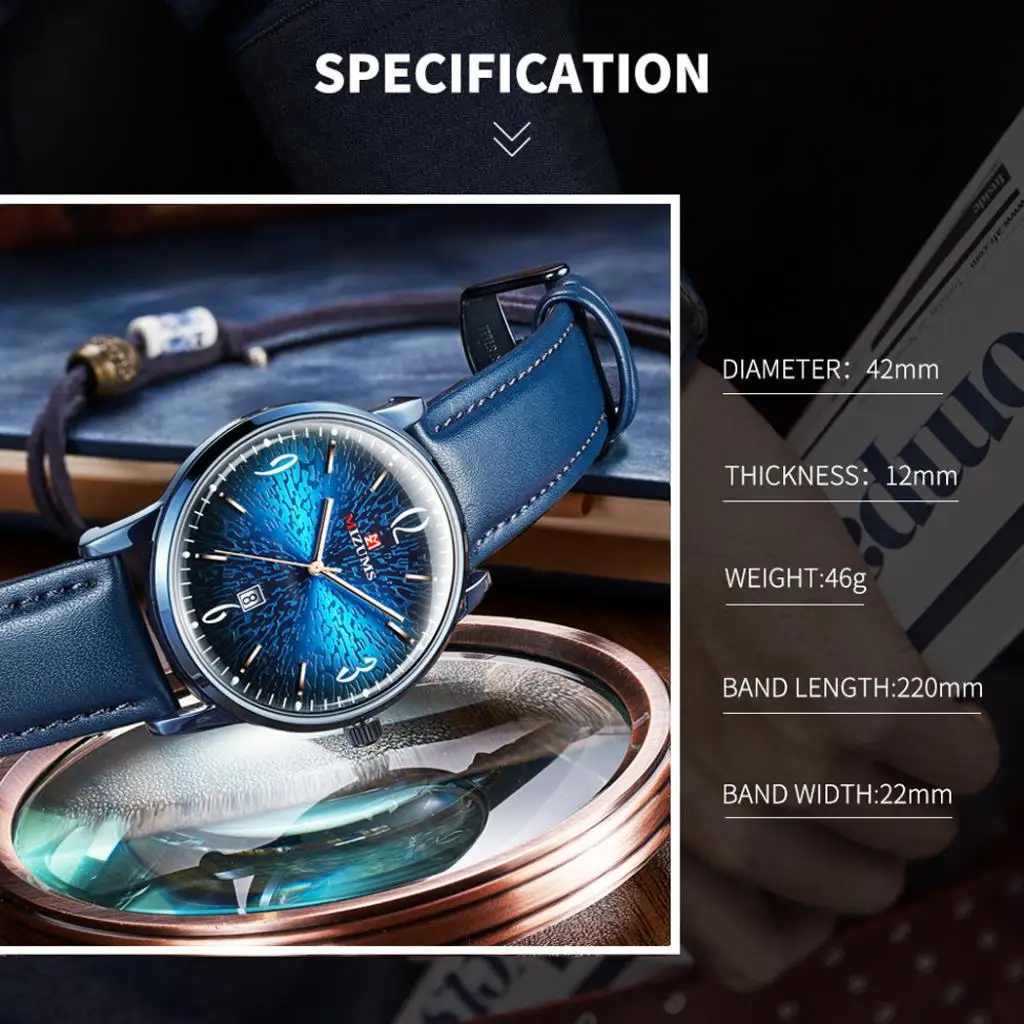 Minimalist Men's PU Leather Band Quartz Watch Waterproof Calendar Window Fashion Quartz Wristwatches 
