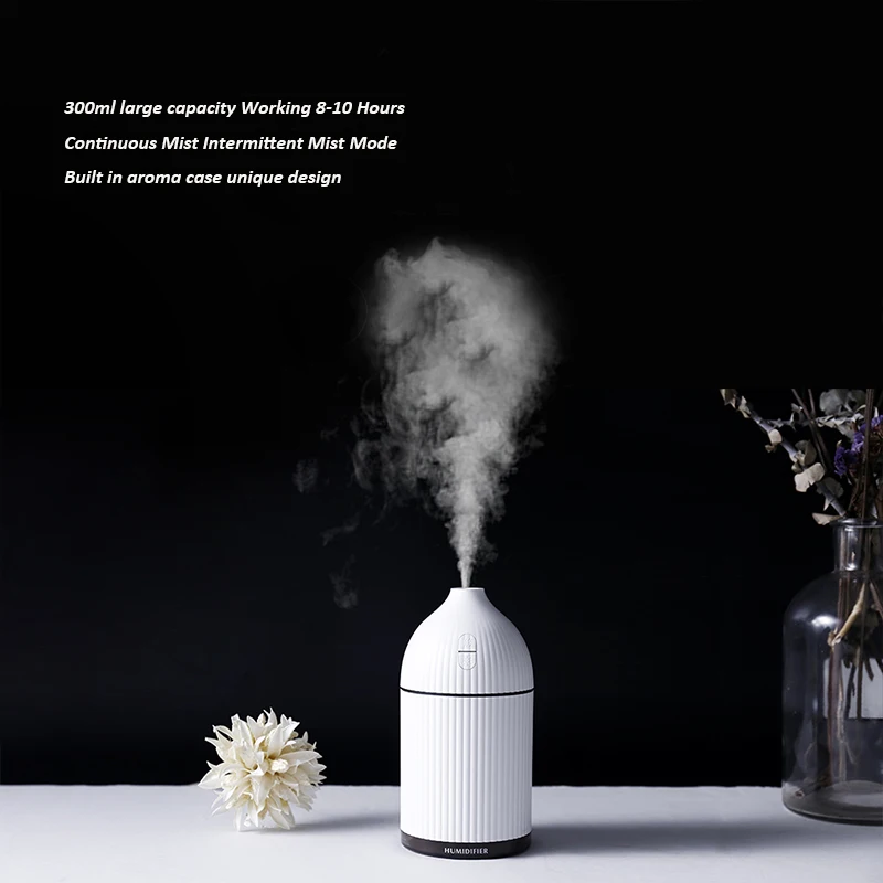 

White 300ML Ultrasonic Air Humidifier for Home Aroma Essential Oil Diffuser Humidifiers Water Mist Maker with Colorful LED Light
