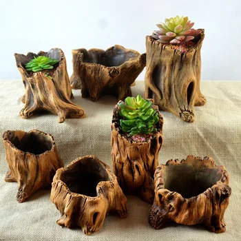 

originality retro Imitation stump roots Wooden flower pot fleshiness microlandschaft botany Cement flowerpot Special wholesale