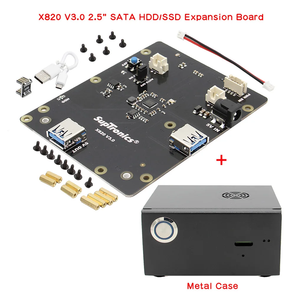 Metal Case Raspberry Pi Supports Expansion-Board X820 for 3-Model B/3b/2b/.. Sata-Hdd/ssd