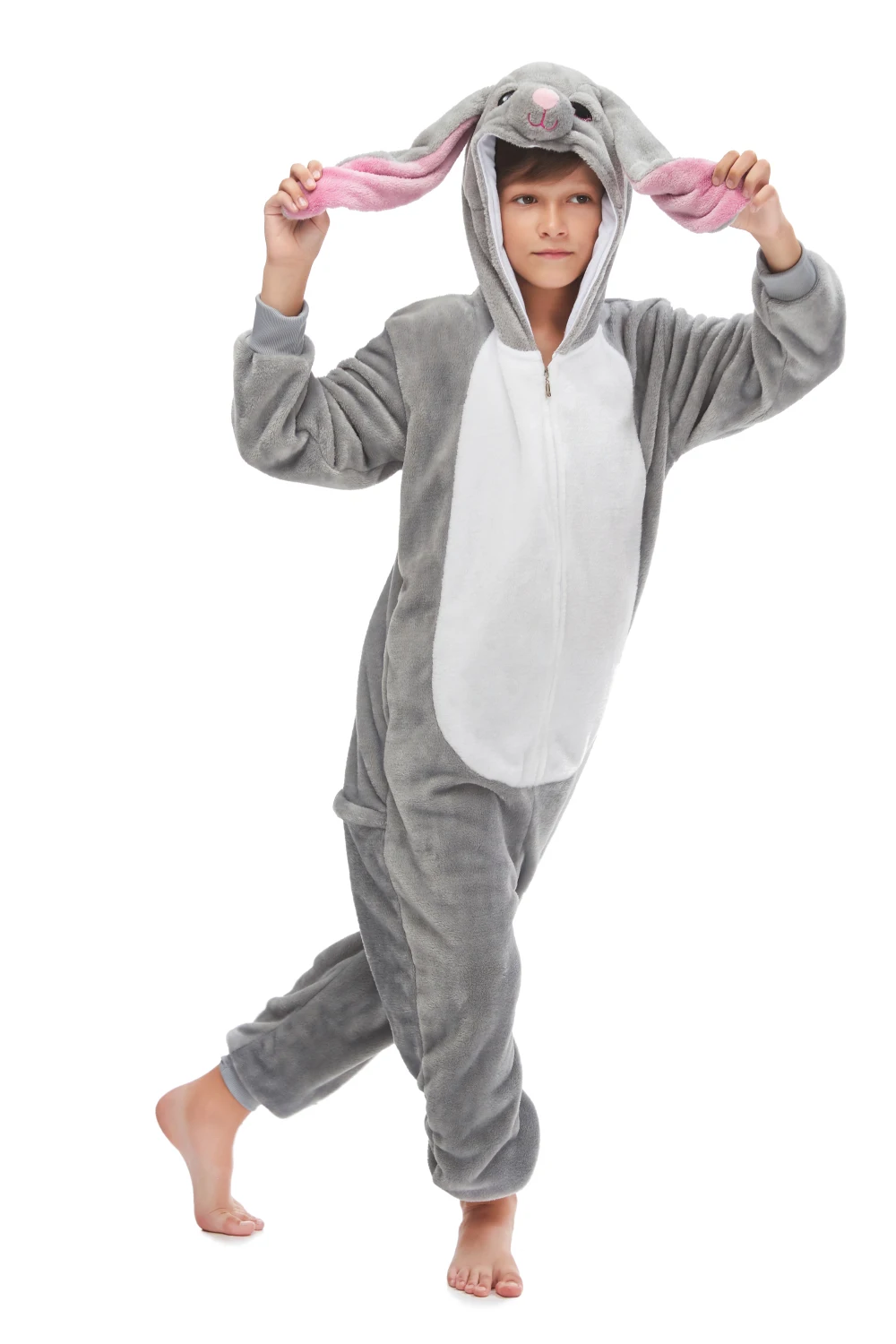 Cosplay Costumes Children Pajamas Kigurumi Pajamas Gray Long Ear Rabbit Children Kigurumi Kids Onesies Pajamas For Halloween New Year Carnival Party