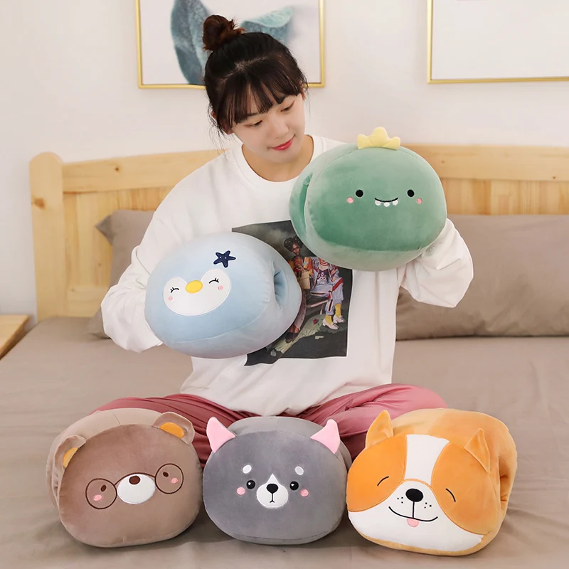 

New 1PCS 30*25CM Cute Shiba Inu, Dinosaur Plush Pillow Creative Animal Hand Warm Pillow Office Napping Pillow Home Decoration