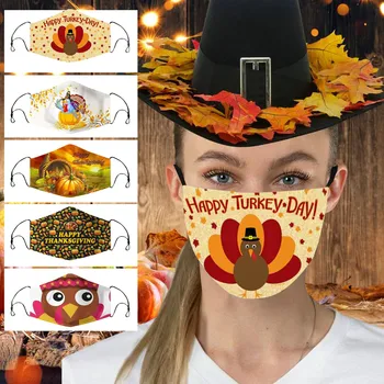 

1/5PCS Adult Turkey Print Face Masks Dustproof Washable Thanksgiving Day masks for virus protection Unisex cubrebocas mouth caps