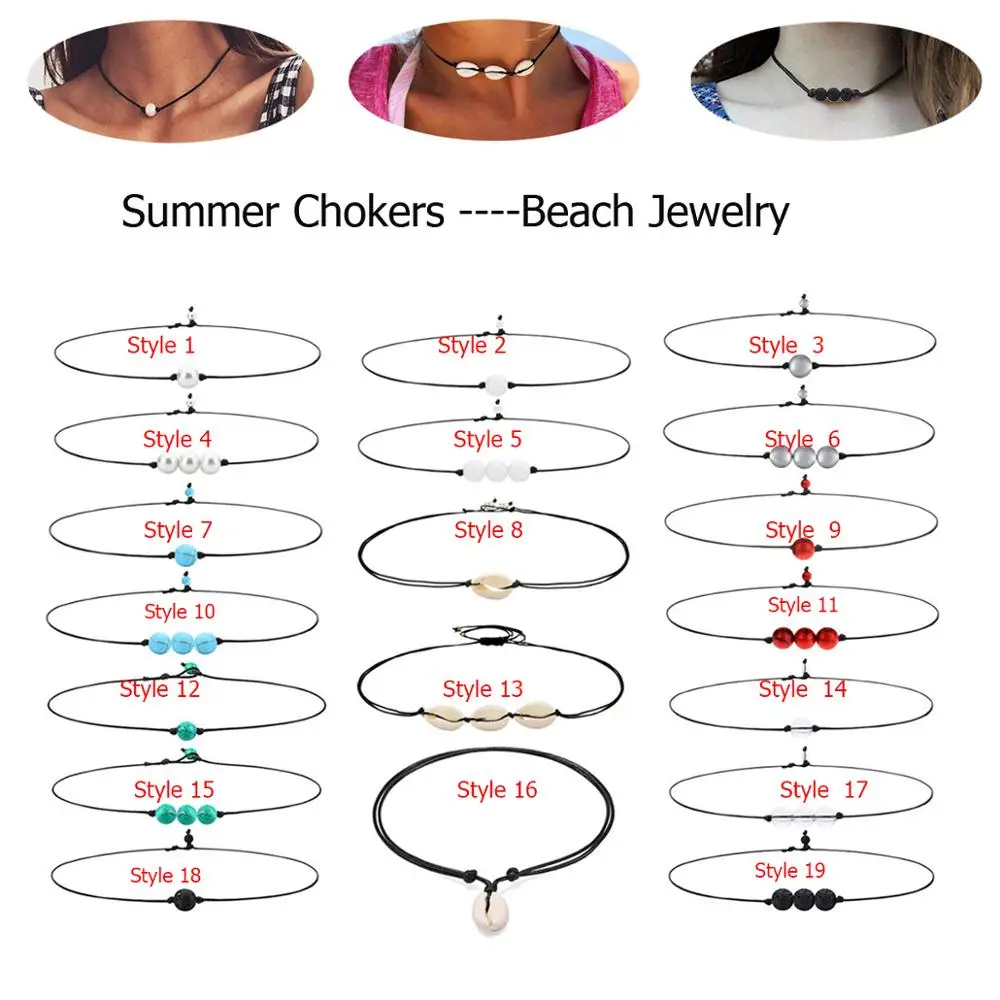 

Chandler Rope Chain Bead Choker Necklace Shell Chocker For Women Girls Pearl Ball Necklaces Surf Beach Jewelry Drop Shipping