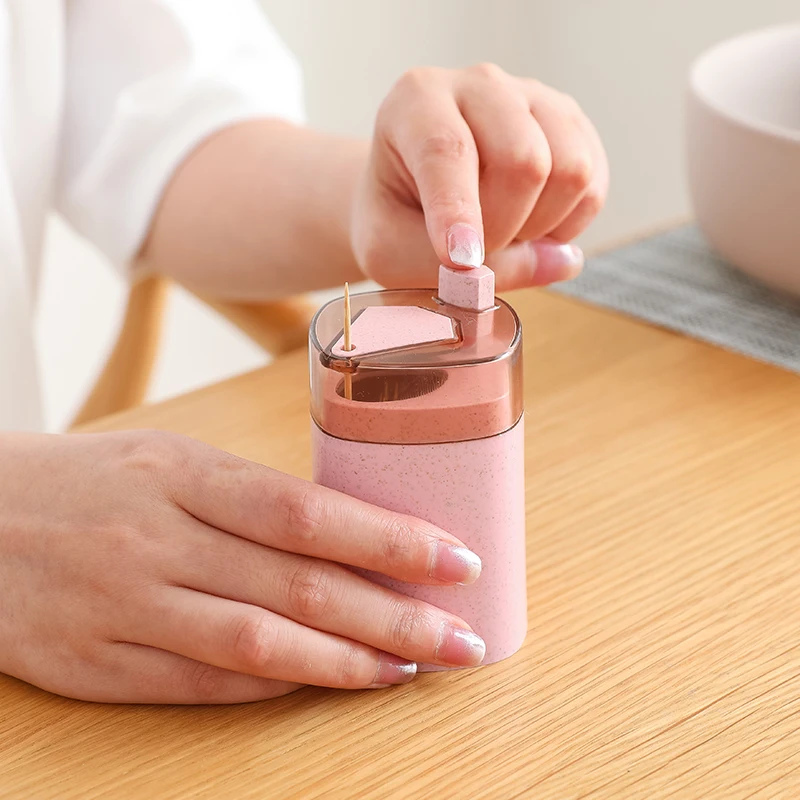 

Automatic Toothpick Storage Box Hand Press Automatic Holder Container European Style Wheat Straw Home Decor Toothpick Dispense