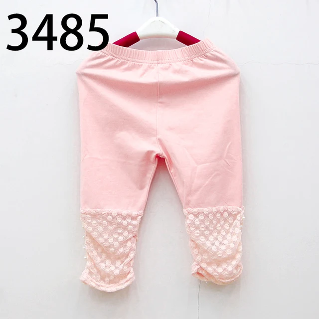 High Quality 2021 New Summer Girls Leggings Pants Lace Cotton Children Clothing Flower Girl Knee Pants 3485 Pink