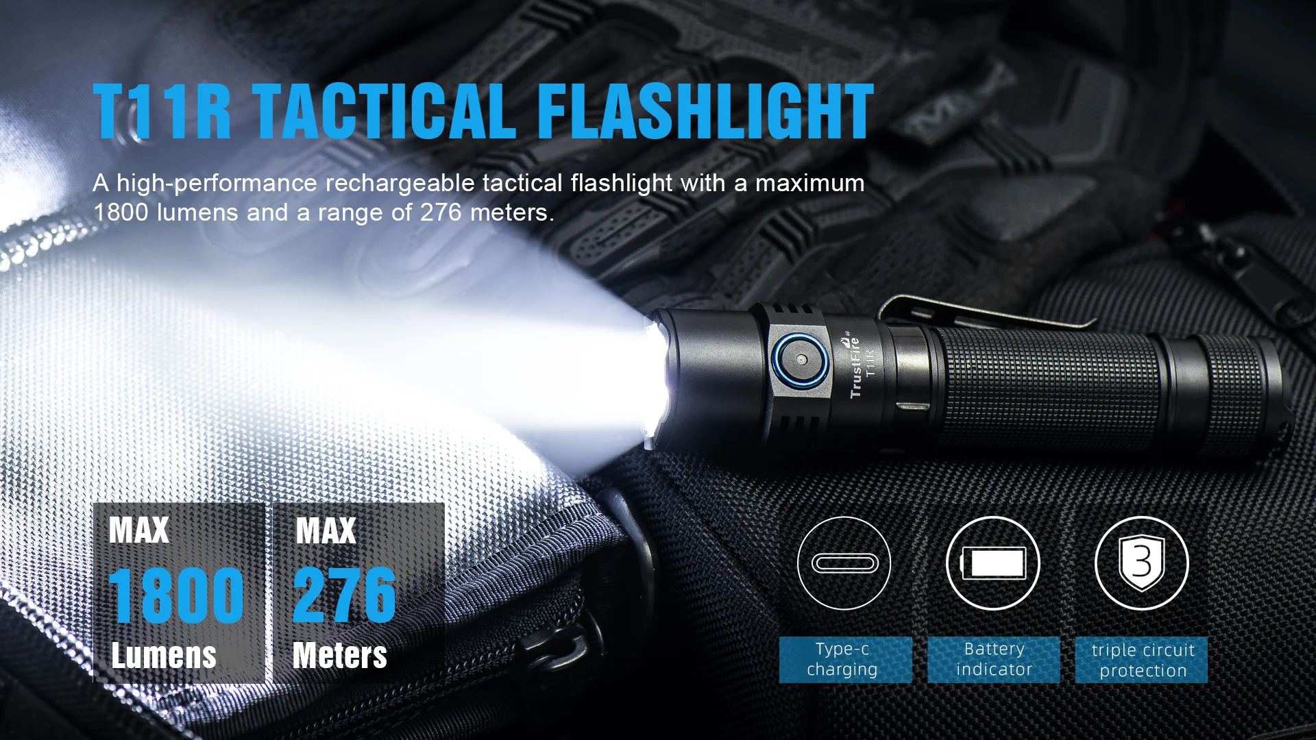 Lúmens com Recarregável Iluminação ao ar Clipe de Bolso Trustfire-lanterna Lanterna Tocha Tática 1800 Livre Interruptor Duplo T11r 1 com recarregável, iluminação ao ar livre, clipe de bolso, interruptor duplo