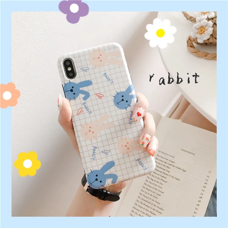For iPhone 7plus case Retro Simple lattice Cartoon rabbit cute Phone case for coque iPhone 7 7 Plus 6 8 6s Plus X XR xs max case