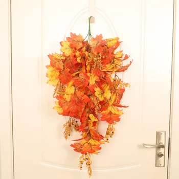 

75cm Artificial Rattan Wreath Shape Autumn Fake Maple Leaves Leaf Berries Garland Wreath Home Christmas Decor Vivid Color