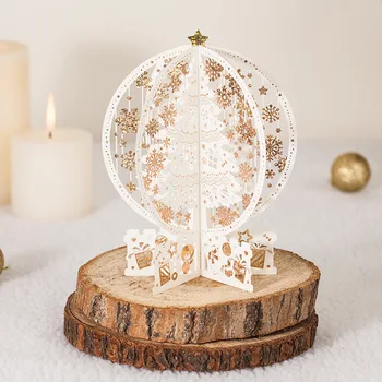 

Korea's 3 d paper carving thank customers high-grade solid crystal ball card card gilding hollow out wish Christmas