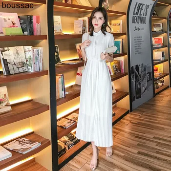 

BEST Spring 2019 Long Pleated dress Summer Casual Women High Waist Elascity