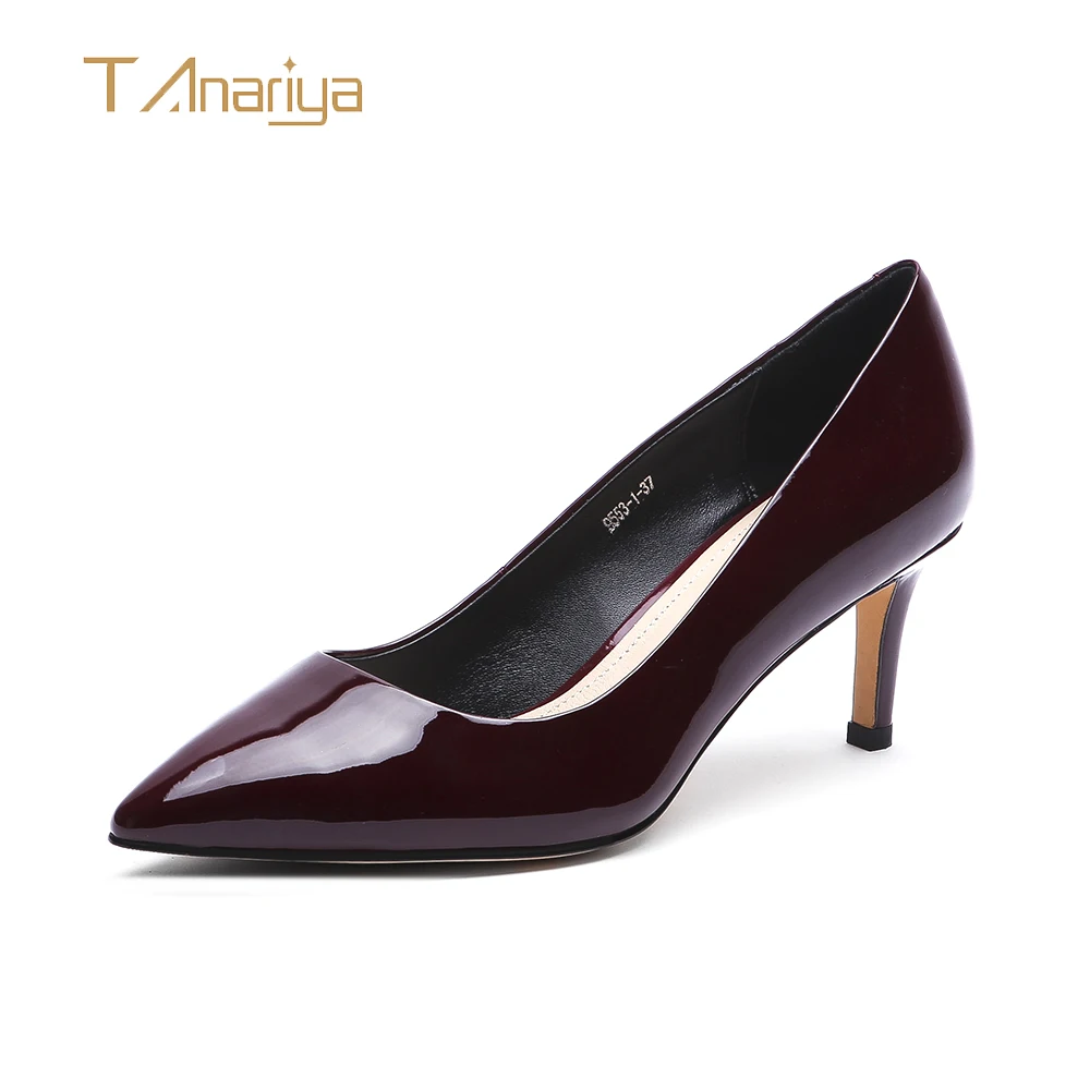 

Tanariya New wine red leather patent leather pointed shoes for spring and autumn 2019 ladies high heels women shoes woman pumps