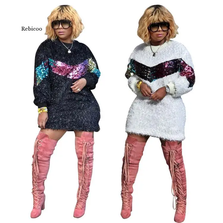 

Женский мохеровый трикотажный свитер с блестками и круглым вырезом