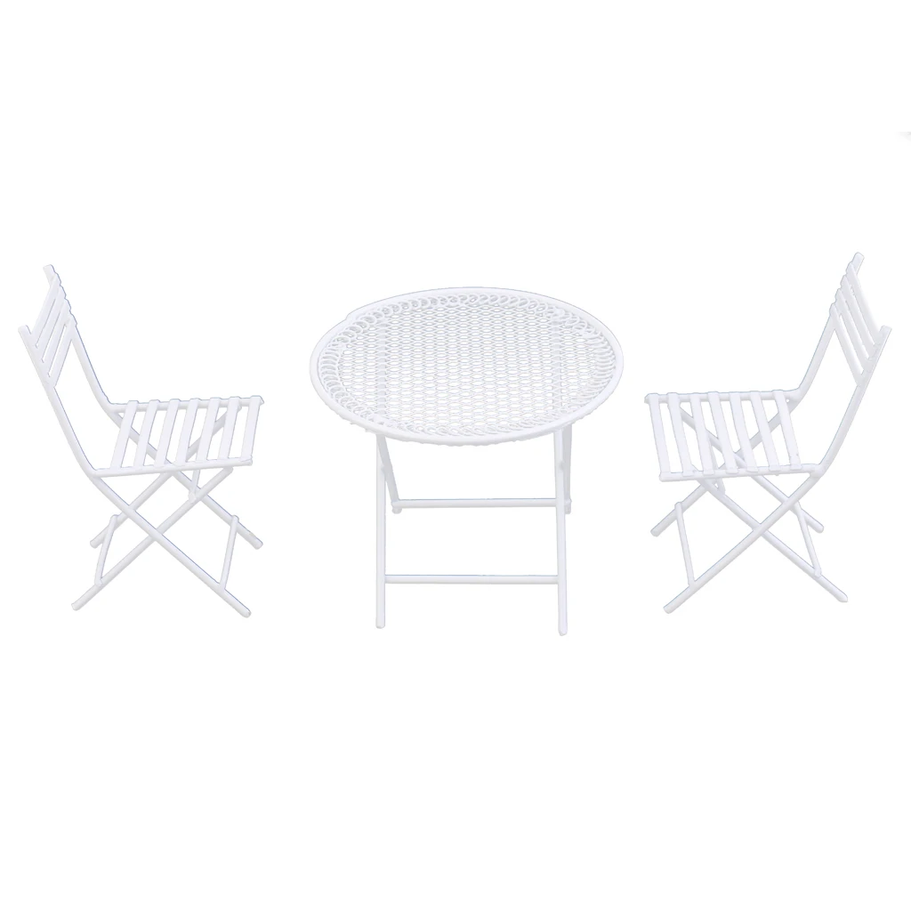 1/12 Dollhouse Furniture Set Metal Round Table Chair for Fairy Garden Decor 