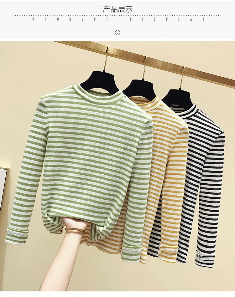 BOBOKATEER Winter Long Sleeve T shirt Women Tshirt Vintage Stripe Shirt Clothes Women Tops Stretch Cotton Tee Shirt Spring