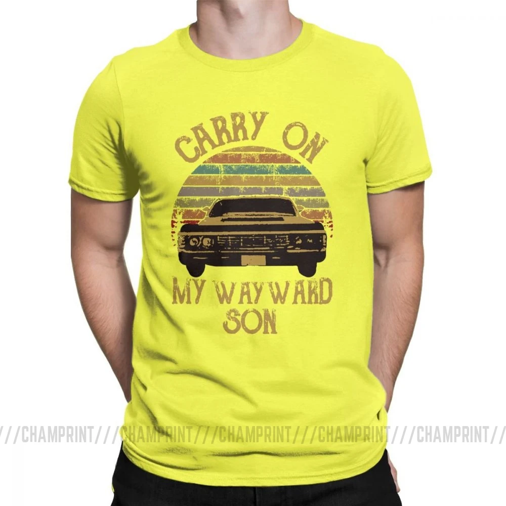 Футболки «Сверхъестественное» винтажные мужские футболки Carry On My wayard Son Dark Heather Уникальные футболки хлопковая одежда с принтом - Цвет: Цвет: желтый