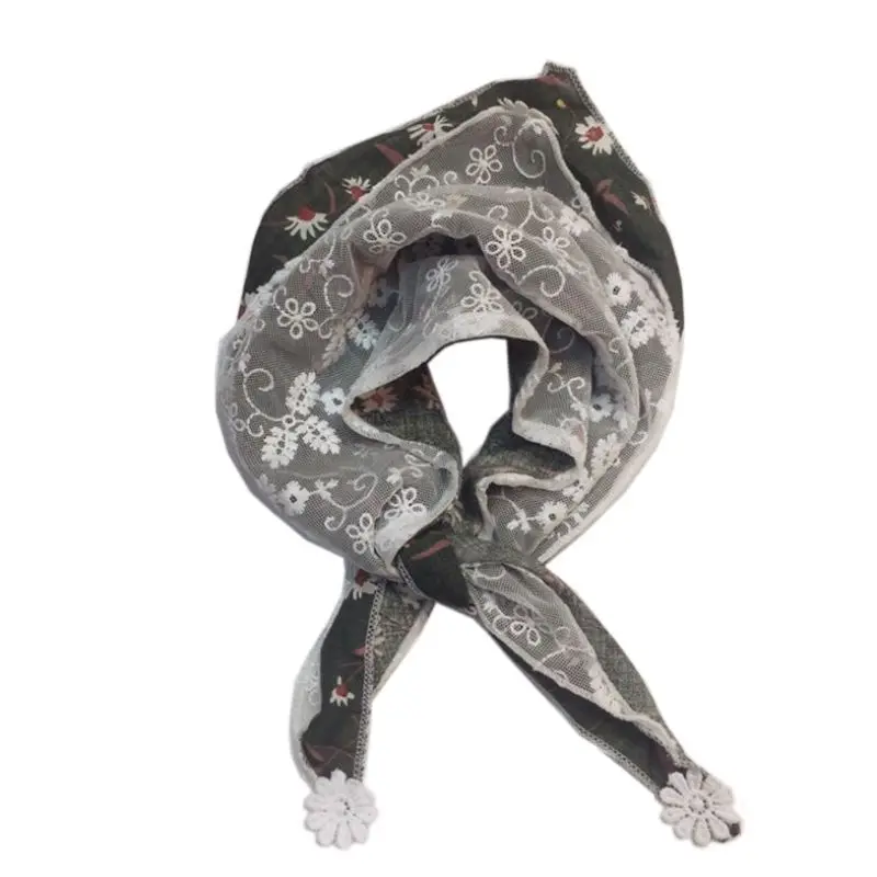 B Baby Girls Kids Lace Scarves Floral Print Triangle Scarf Neckerchief Headscarf E65D - Цвет: B