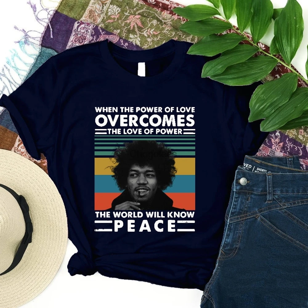 Jimi when the power of love overcomes world will know peace vintage T Shirt |