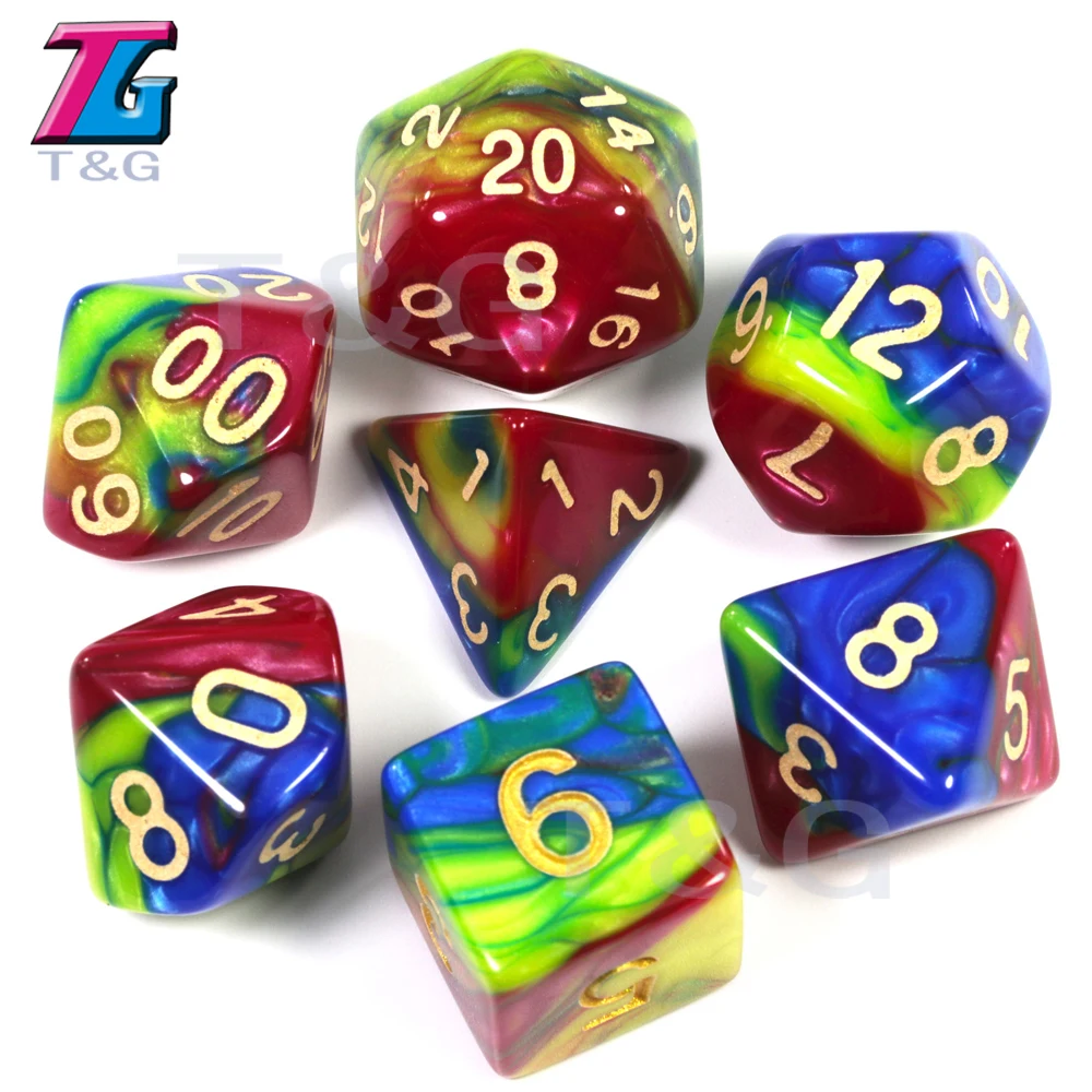 Colourful Imitation Liquid Oil Painting Dice Set 7pcs/set Polyhedral