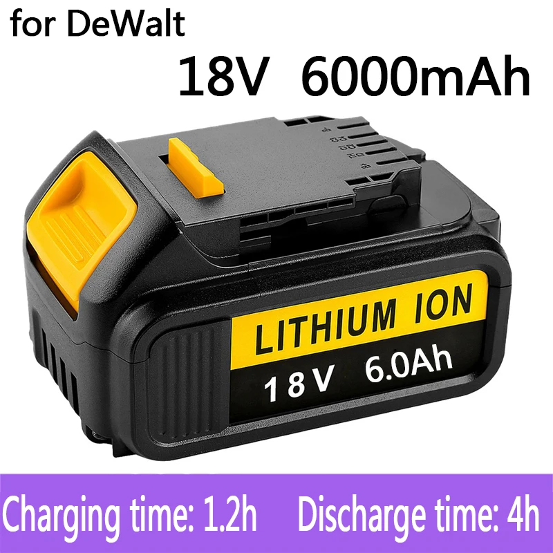 100% Оригинальный перезаряжаемый литий-ионный аккумулятор DeWalt 18 в 6000 мАч со