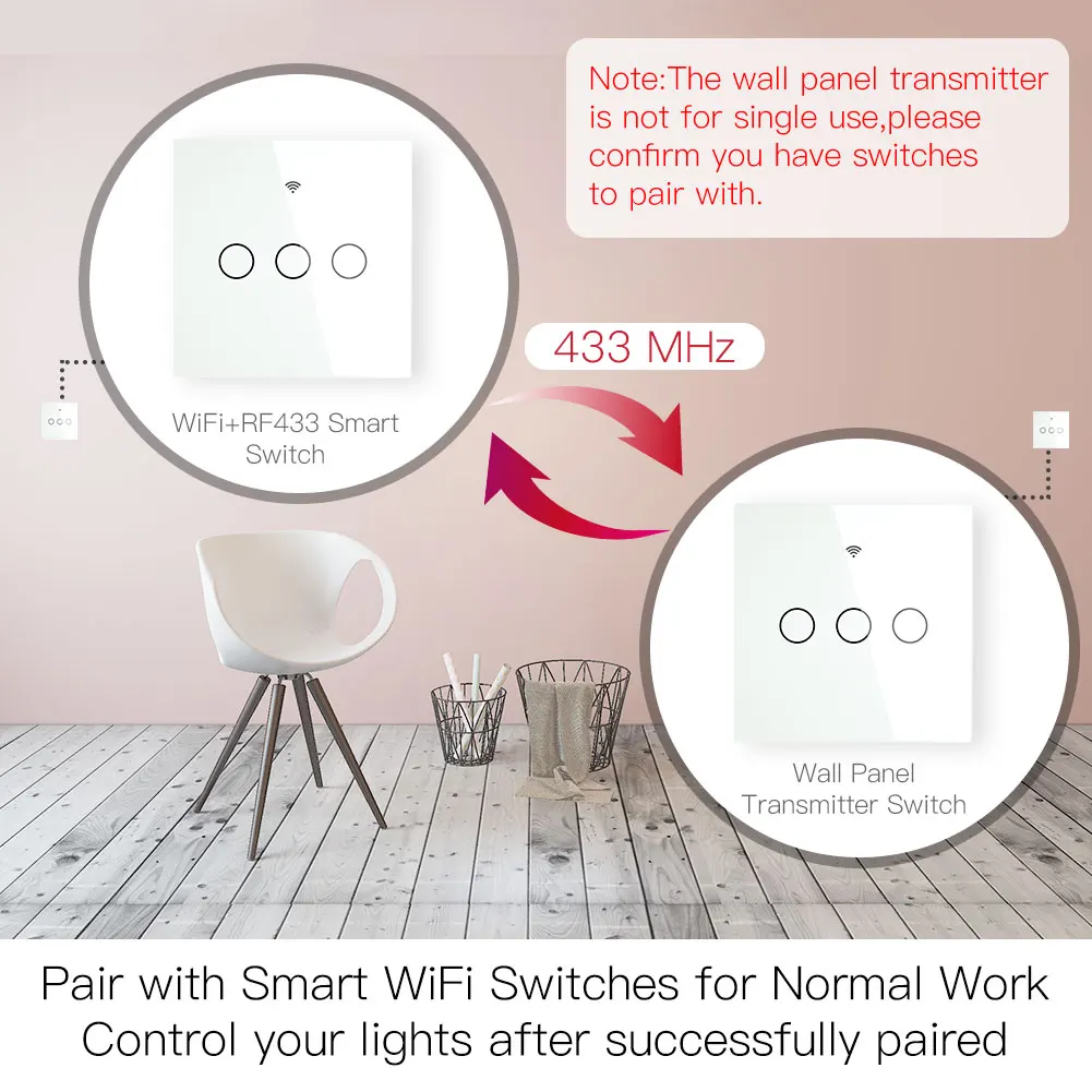 RF433 МГц беспроводной настенный передатчик со стеклянной панелью переключатель с