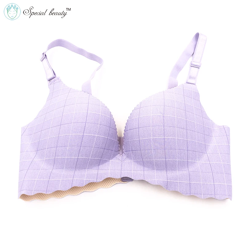 violet plaid Супер пуш-ап Гладкий цельный бесшовный Беспроводной Простой бесшовный супер Многоцветный сексуальный сетчатый бюстгальтер - Цвет: violet plaid