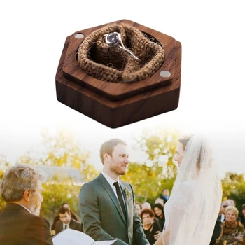 

1Pcs Black Walnut Hexagon Personalized Rustic Wedding Wood Ring Box Holder Wedding Ring Bearer Jewelry Box for Wedding Gift