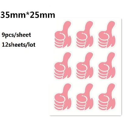 12 sheets 35*25mm Waterproof Paper Stickers Thumbs School Teachers Rewards Sticker For Student Self Adhesive Decoration Stickers