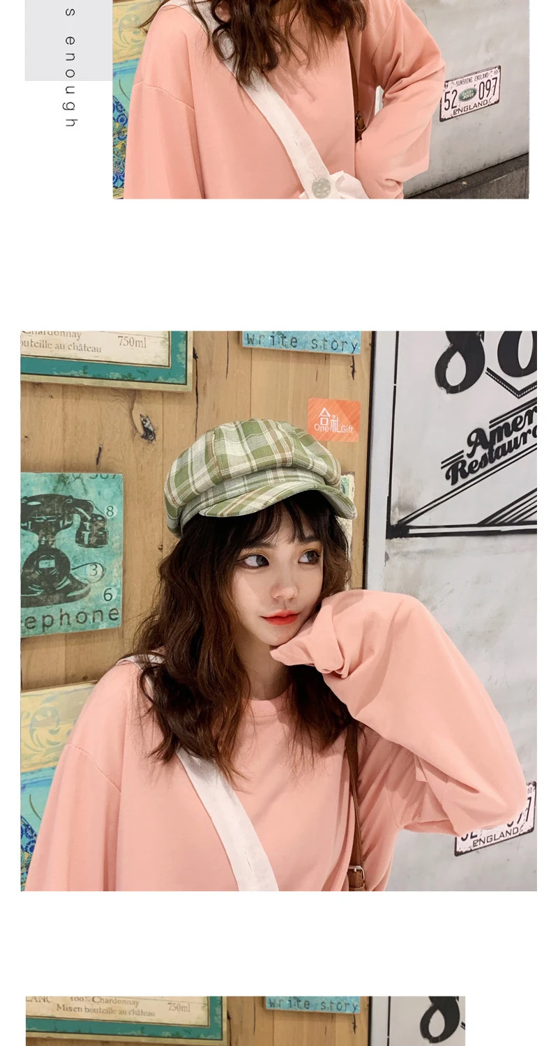 Korean version hat female Japanese retro lattice Beret thin breathable painter hat in summer