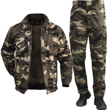 Algodão dos homens jaqueta militar calças de carga definir homem tático camuflagem multicam combate uniforme bombardeiro macio outono ao ar livre workwear