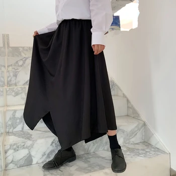

Male Streetwear Hip Hop Gothic Punk Japan Kimono Pant Trousers Stage Clothing Men Irregular Design Loose Skirts Pants