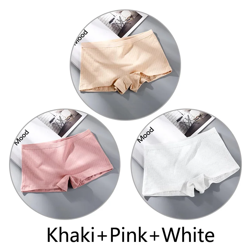 Khaki Pink White 3 шт./партия, женские хлопковые трусы для мальчиков, сексуальные бесшовные трусы средней высоты, однотонное мягкое нижнее белье, женское нижнее белье, сотовая промежность - Цвет: Khaki Pink White
