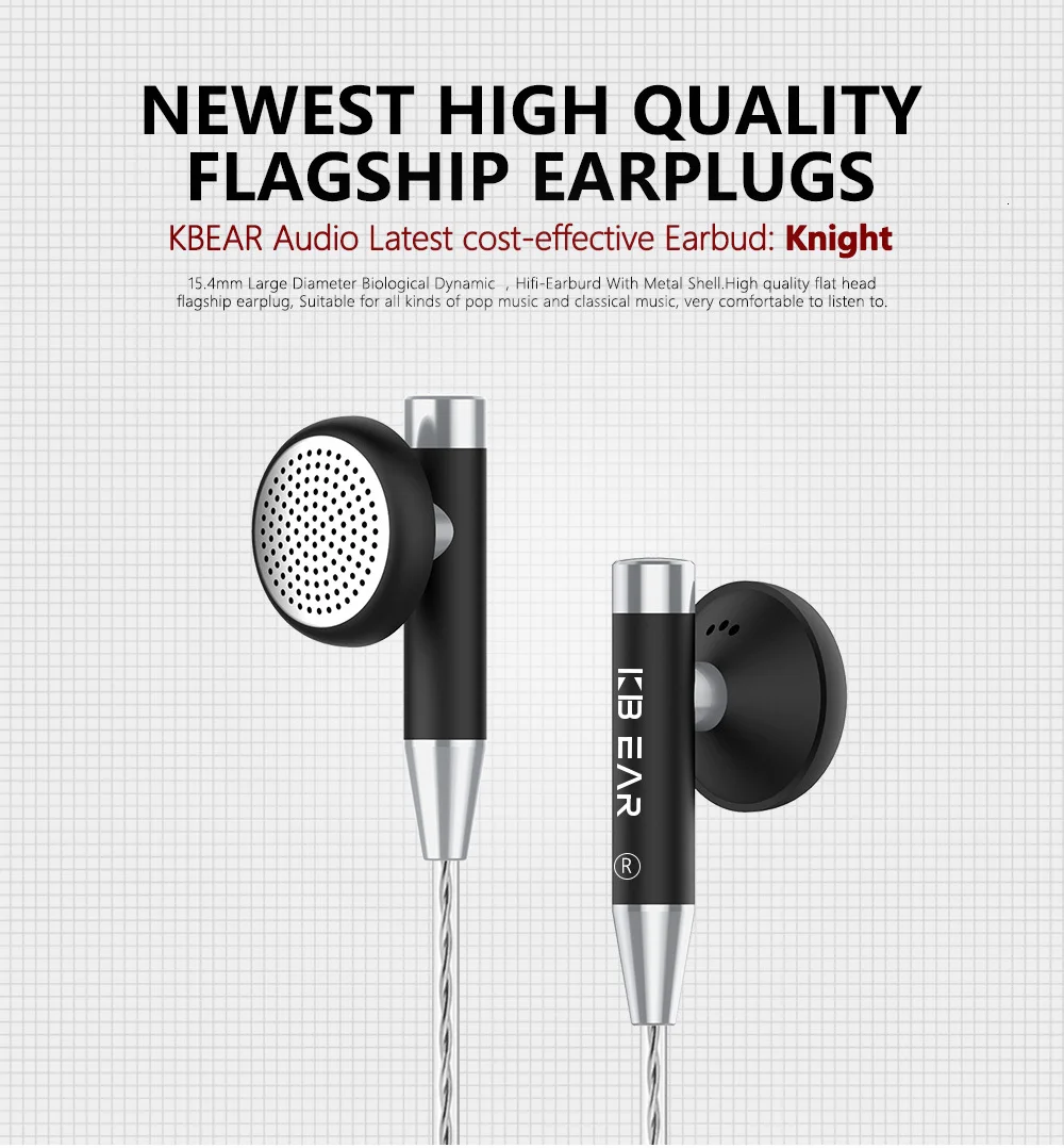 KB EAR Knight aluminum alloy shell design In ear Earphone with high purity OFC silver plated cable and 3.5mm gold plated plug