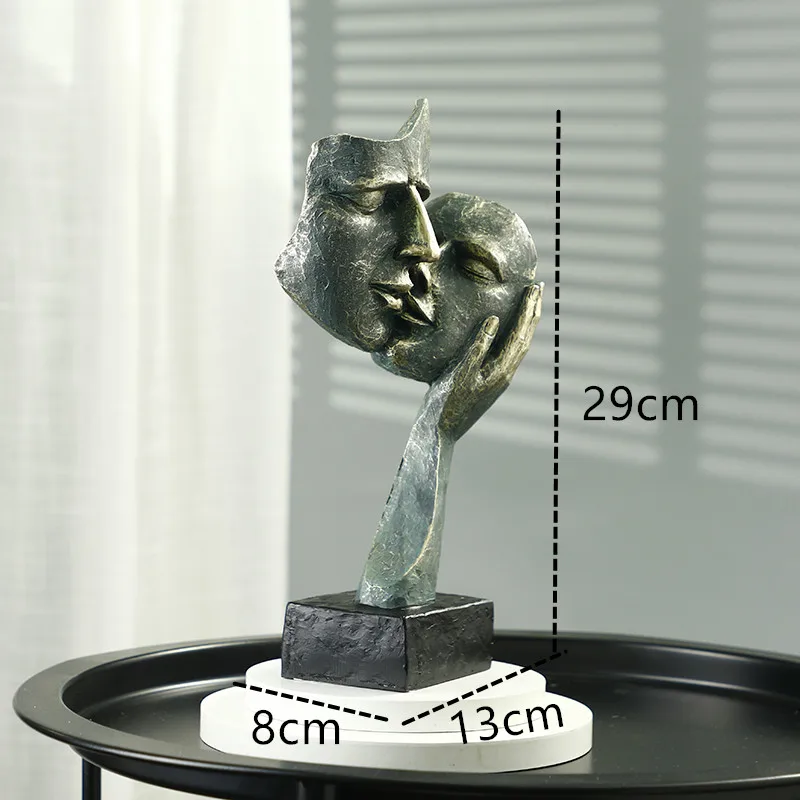 Decorative Statues Cyan Gold Face Mask Sculptures For The Room Couple Gift Room Ornaments Home Decor Craft Desktop Accessories