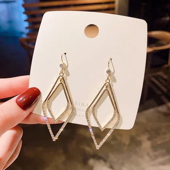 

Shining Rhinestone Geometric Drop Earrings for Women Girls 2020 New Bijoux Gold Square Dangle Earring Party Jewelry Gifts