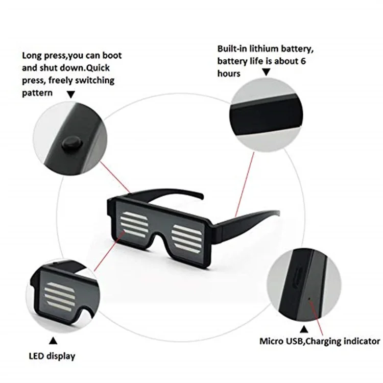 New Quick Flash Led Party Halloween Christmas Glasses USB charge Flashing Luminous Glasses Christmas Concert light Toys