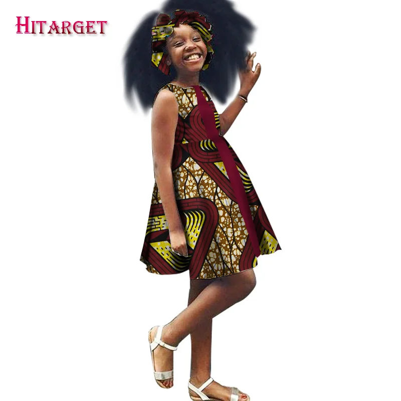 Новые африканские платья для девочек; Vestidos Fift Kanga; одежда с принтом Дашики в африканском стиле; платья трапециевидной формы без рукавов; WYT54