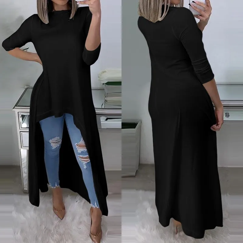 

Fashion Summer Tops Women Irregular Blouse ZANZEA 2020 Casual Long Sleeve Blusas Female O Neck Solid Chemise Plus Size Tunic 7