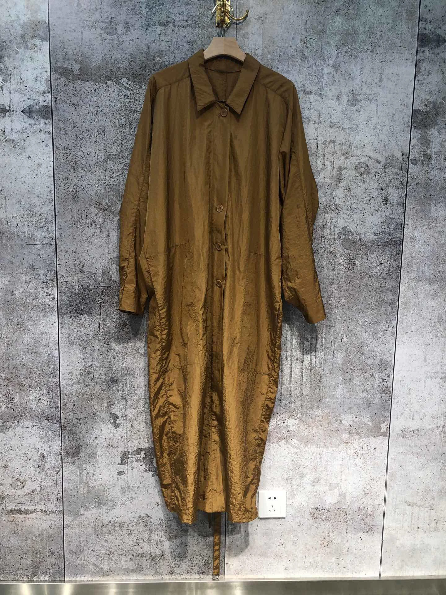 

2019 new ladies high quality fashion long-sleeved lapel solid color tie windbreaker jacket 0812