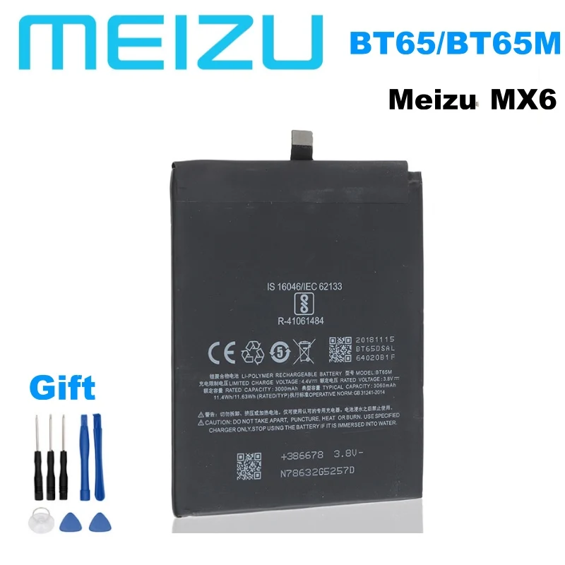 100% Meizu оригинальное качество 3060 мА/ч BT65 BT65M Li Ion Батарея для MeiZu MX6 запасная батарея