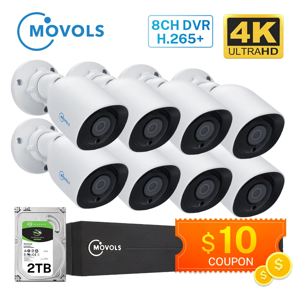MOVOLS 8CH 4K Ultra HD CCTV Camera System H.265 CCTV Kit 8MP DVR Outdoor Home Waterproof  Video Security Surveillance System