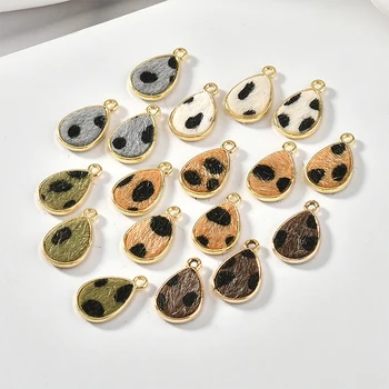 

30pcs 19*12mm Winter Style Wool Felt Leopard Decoratd Gold Tone Alloy Charms Water Drop DIY Jewelry Findings Ornament Pendants