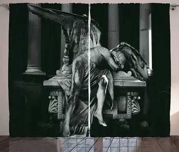 

Retro Curtains Angel Architecture Monuments Sadness Gothic Mysticism Theme Greek Artwork Living Room Bedroom Window Drapes Black